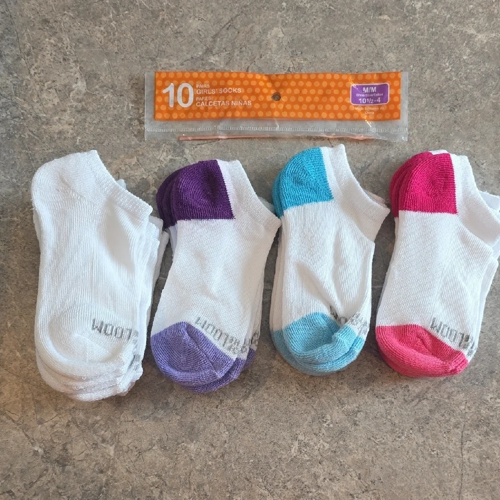 (J37) Fruit of the Loom Kids Ankle Socks - White, Purple, Blue, Pink Sz M